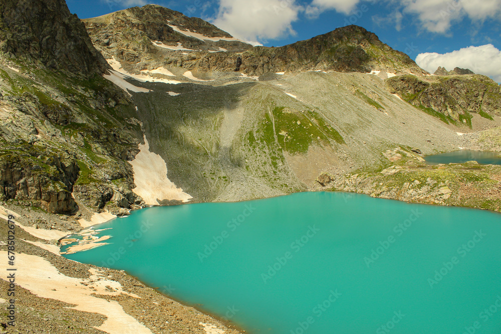 Sofia lake, view from the Irkiz pass in the Caucasus Mountains, Arkhyz, Russia
