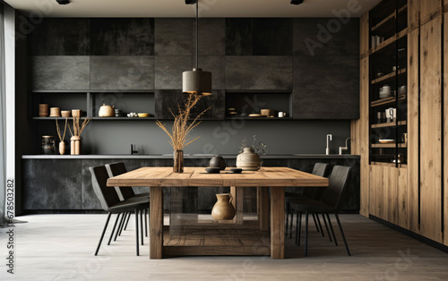 Wabi-sabi style furniture kitchen interior
