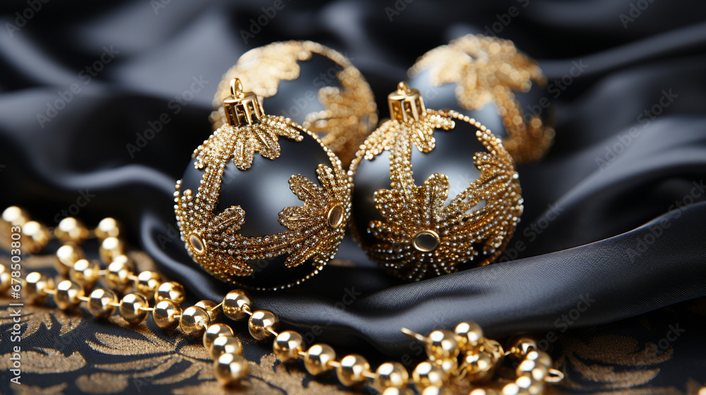 Naklejka premium golden christmas balls HD 8K wallpaper Stock Photographic Image 