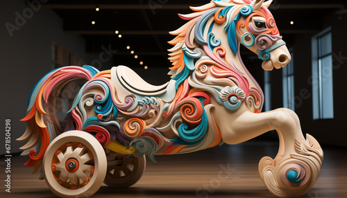 Cute horse riding carousel  fun celebration in colorful illustration generated by AI
