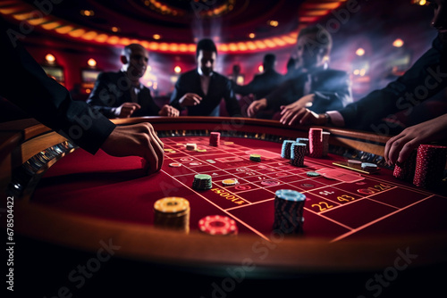 Luxury Casino Roulette Table Scene with High-Stakes Betting