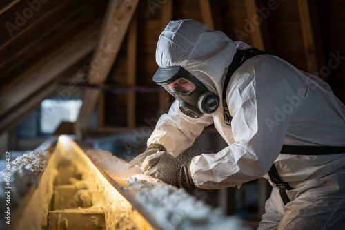 Worker Applying Spray Foam Insulation in Attic