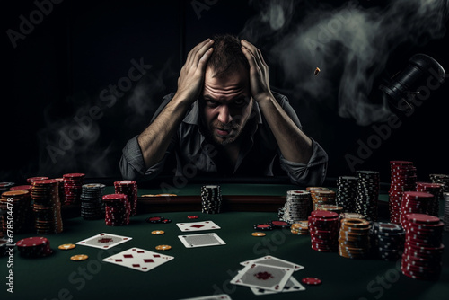 Stressed Man at High-Stakes Poker Game