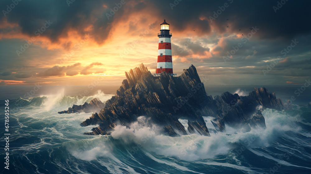 A lighthouse on a rocky