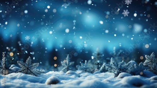Blue winter Christmas festive bright new year blurred background with bokeh © Aliaksandra