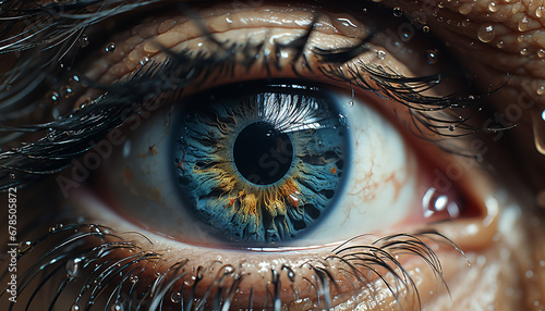 Blue eyes staring, one person close up, beauty in reflection generated by AI