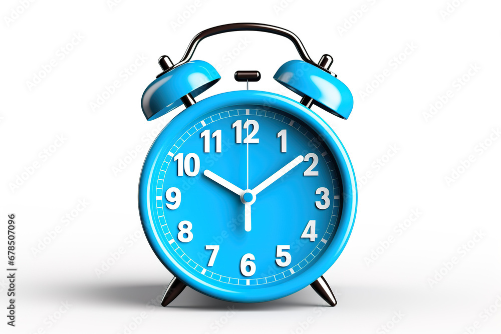 A blue alarm clock on white background. A blue alarm clock on white background.