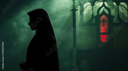 nun at night in the monastery.