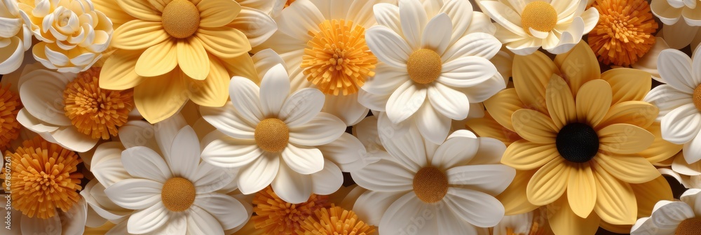 Yellow White Paper Flowers Seamless Backgroun , Banner Image For Website, Background abstract , Desktop Wallpaper