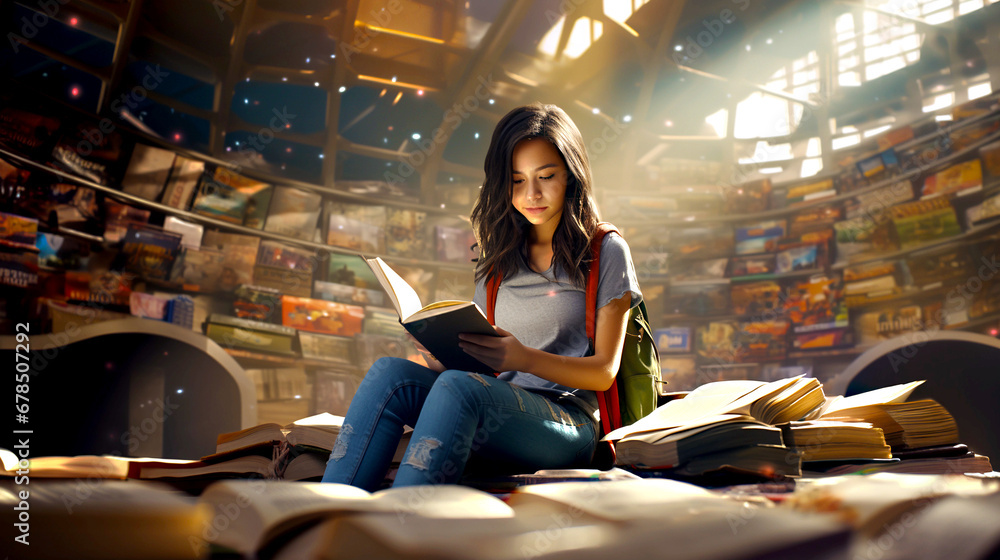 Student studying in library