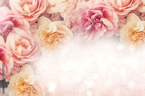 elegant floral card delicate blooming roses in soft tones for a festive background with copy Space