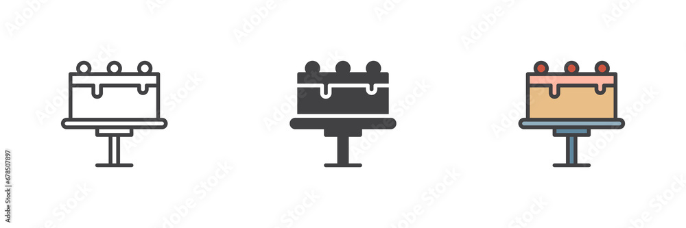 Tart on cake stand different style icon set Tart on cake stand different style icon set