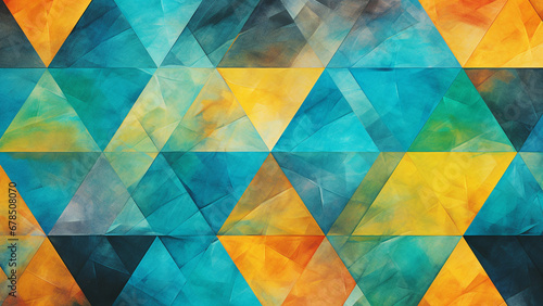 Turquoise and Mango Geometric Mosaic Vibrant Modern Design