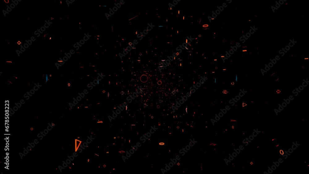camera pans through endless rows of red flashing figures on a black background. 3d render camera pans through endless rows of red flashing figures on a black background. 3d render