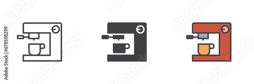 Coffee machine with coffee cup different style icon set