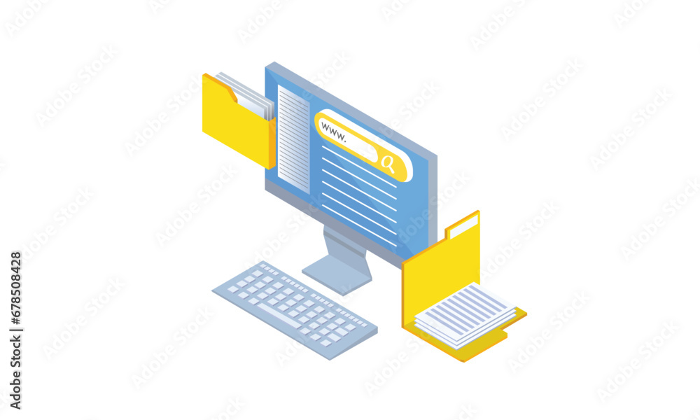 Isometric working in front of computer.on white background.3D design.isometric vector design Illustration. Isometric working in front of computer.on white background.3D design.isometric vector design Illustration.