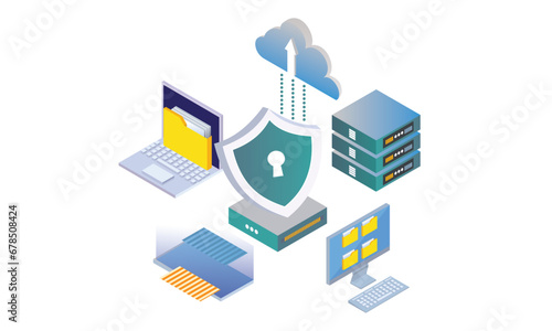 Isometric Endpoint Protection cloud server.on white background.3D design.isometric vector design Illustration.