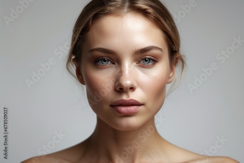 Portrait of a young woman with natural makeup and natural styling.Advertising natural cosmetics.Advertising for a beauty salon.Care cosmetics, face and body skin care. clouseup