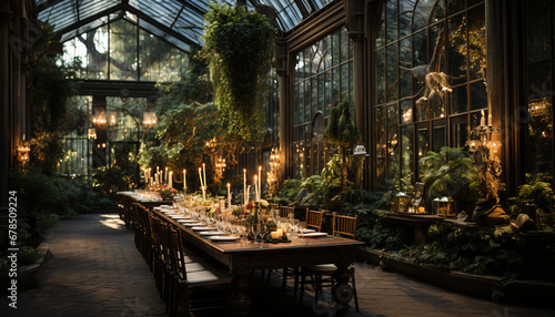 Cozy home interior illuminated by Christmas lights and lanterns generated by AI