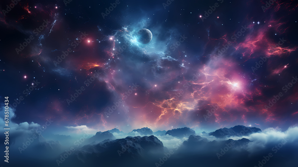 Cosmic background with rotating nebulae and galaxies abstract poster web page PPT background, digital technology business background