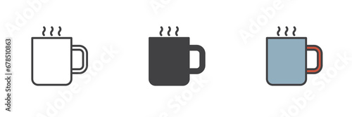 Mug with hot drink different style icon