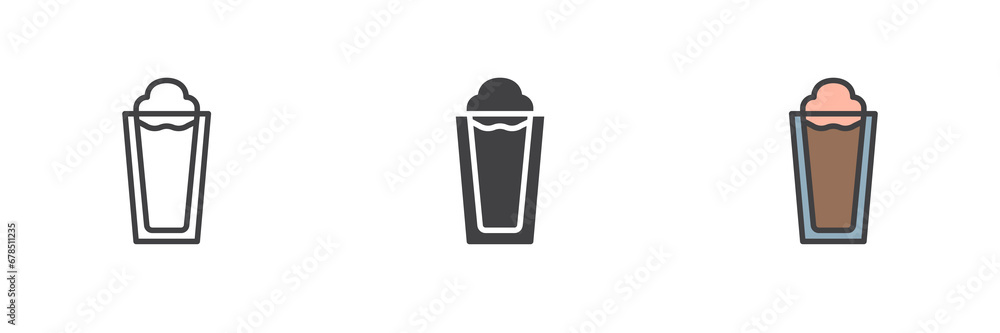 Glass of frappe different style icon set Glass of frappe different style icon set