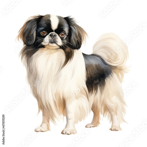 Photo Japanese Chin dog breed watercolor illustration