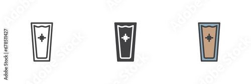 Glass of iced coffee different style icon set