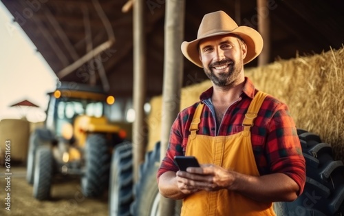Smiling farmer using a smar...