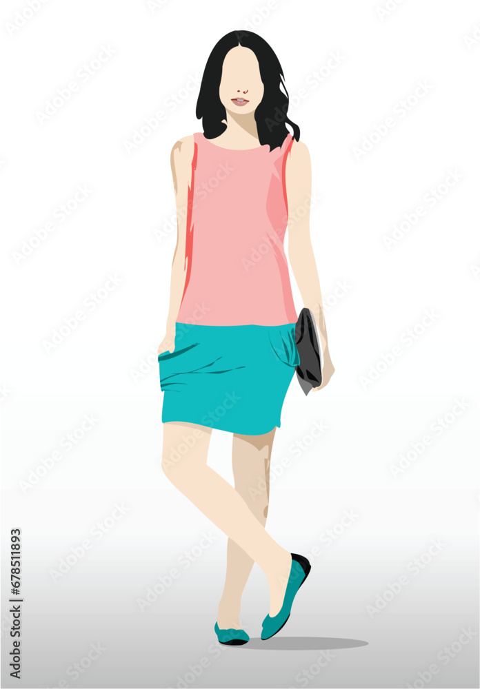 Young cute woman.3d color vector illustration