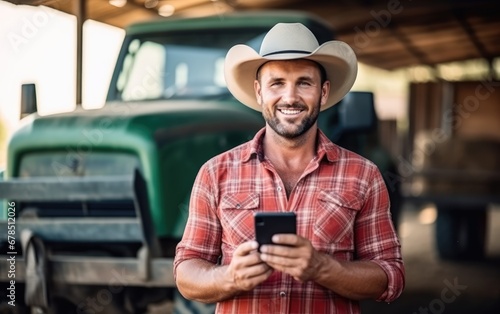 Smiling farmer using a smar...