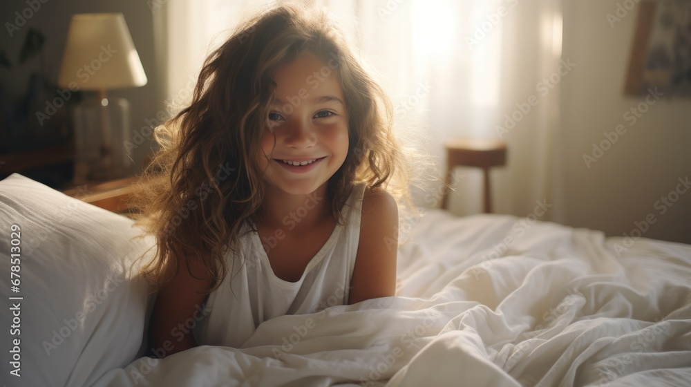 miling caucasian woman in white bed, cozy and relaxed, miling caucasian woman in white bed, cozy and relaxed,