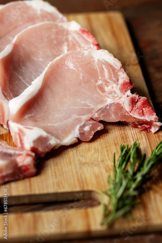 Close up Pork, steak on a bone raw