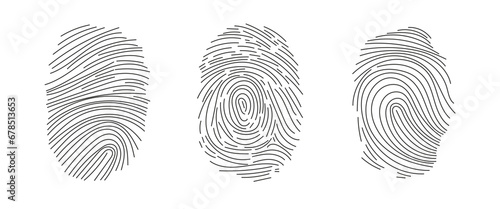 Hand rawn black fingerprint set. Identification symbol. photo