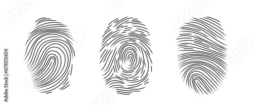 Hand rawn black fingerprint set. Identification symbol.