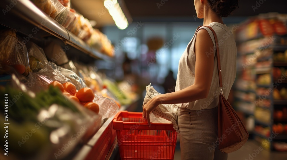 Woman doing grocery shopping at the supermarket.