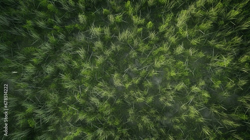 Capturing an aerial perspective  observe the gentle movement of grass blades swaying in the wind across a vast field