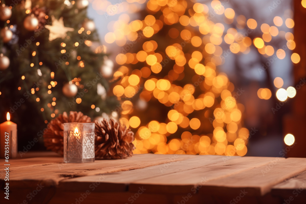 Warm Candlelight Pinecones by Christmas Tree