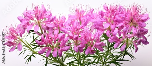 Cleome hassleriana also called the spider flower is distinct due to its tall stem numerous legs and spider like leaves photo