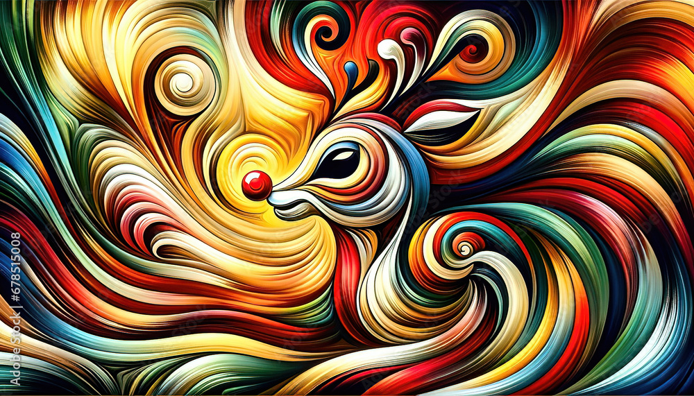 A vibrant, abstract artwork of 'Rudolph the Red-Nosed Reindeer ...