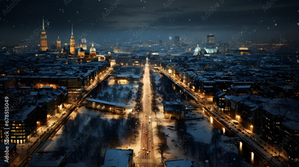 Winter landscape of Berlin city Germany in night