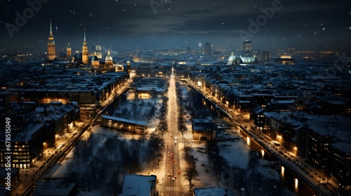 Winter landscape of Berlin city Germany in night