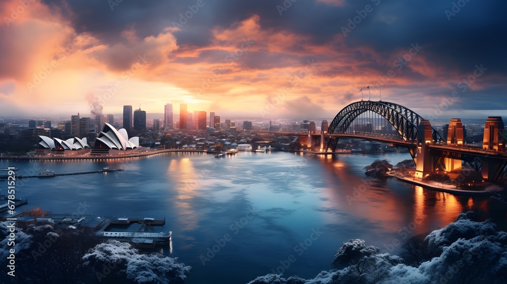 Naklejka premium Winter landscape of Sydney, Australia in night