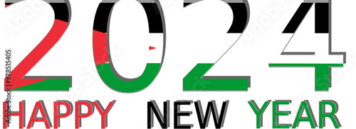 Happy New year 2024 text typography with Palestine flag design
