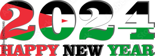 Happy New year 2024 text typography with Palestine flag transparent design photo