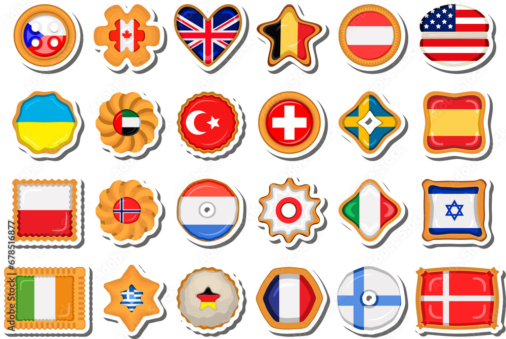 Set homemade cookie with flag country world in tasty biscuit Set homemade cookie with flag country world in tasty biscuit