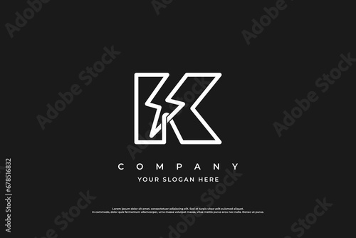Initial Letter K Bolt Logo Design Vector