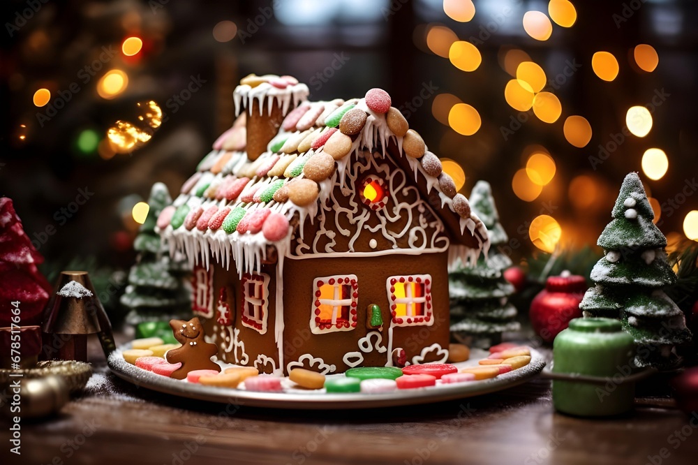 homemade gingerbread house, Christmas and new Year decoration idea, festive winter concept
