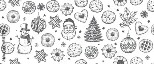 Christmas Cookie and ball set, Hand drawn illustration	

