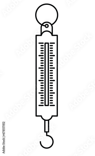 Domestic spring scale. Outline icon isolated on white background. Mechanical spring scale.